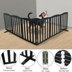 Freestanding Dog Gate Indoor,Doggie Gate Foldable Pet Gates for Doorways,Stairs or Hallways, Wooden Black Pet Gate for the House, Pet Fence with Support Feet Included,32 "Height-6 Panels