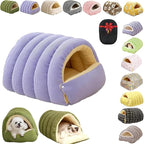 Removable and Washable Winter Closed-Off Cat Bed, Cutypet Winter Cave, Warm Foldable Secure Pet Nest for Indoor Cats & Small Dogs, Comfor Plush Snuggle Hut for Kitty, Puppy, Pets (Corduroy-Purple,L)