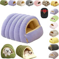 Removable and Washable Winter Closed-Off Cat Bed, Cutypet Winter Cave, Warm Foldable Secure Pet Nest for Indoor Cats & Small Dogs, Comfor Plush Snuggle Hut for Kitty, Puppy, Pets (Corduroy-Purple,M)