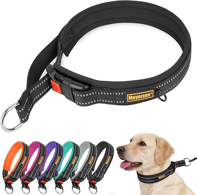 Mayerzon 1.5" Wide Martingale Collar for Large Medium Small Dogs Pitbull German Shepherd, No Pull Reflective Slip Martingale Dog Collar with Buckle Soft Padded for Walking Training(Black,S)