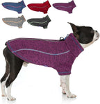 cyeollo Warm Dog Sweater with Zipper, Doggy Reflective Highneck Jackets with D Ring Step in Dog Winter Coats Fleece Female Stretchy Dogs Sweaters Pet Clothes for Small Dogs, Purple S