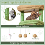 Taoqimiao 71 Inches Cat Tree for Large Cats 20lbs+, 3 Giant Perches, Multi-Level Cat Tree Tower, Widened Cat Condo with 9 Scratching Posts, Luxurious Hammcock & Basket, Cactus, MS034T