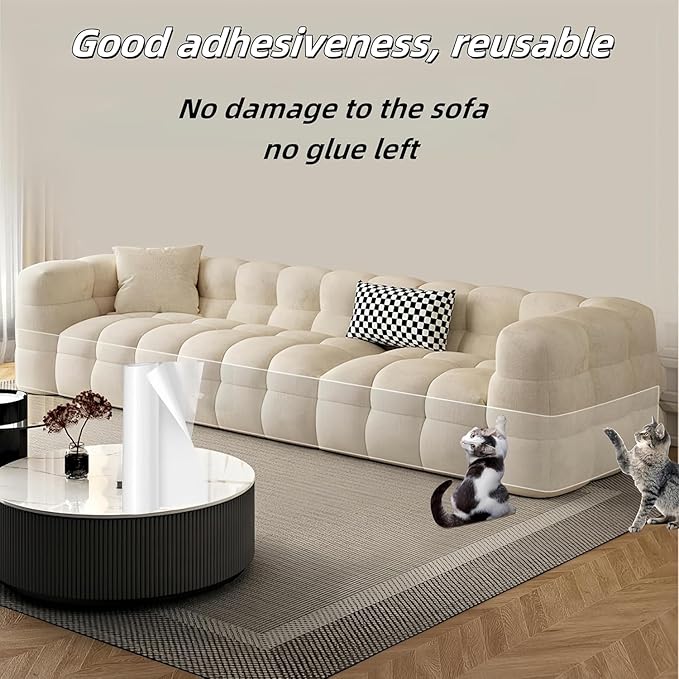 236 x 12 Inch Anti-Cat Scratch Furniture Protector - Large Couch & Sofa Protector for Cats - Single-Sided Sticky Tape - Clear Corner Guards for Furniture, Walls & Doors