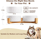 Dog Bowls Set with Wood Stand & Mat Waterproof, 3.5 Cups Ceramic Dog Bowls Elevated for Medium Dogs, Dual Food and Water Bowls with Weighted Non-Slip Base 28.7 OZ