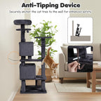 Tangkula Cat Tree Tower, 52 Inch Multi-Level Cat Tower with Sisal Scratching Posts, Cushioned Top Perch, Large Dual Condos & Ladder, 2 Hanging Balls, Jumping Platforms for Indoor Cats (Dark Gray)