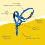 Dog Headcollar with Leash and Safety Strap Stops Heavy Pulling On The Leash Padded Reflective Head Halter for Small Medium Large Dogs Adjustable Head Harness for Training and Walking, (M, Blue)