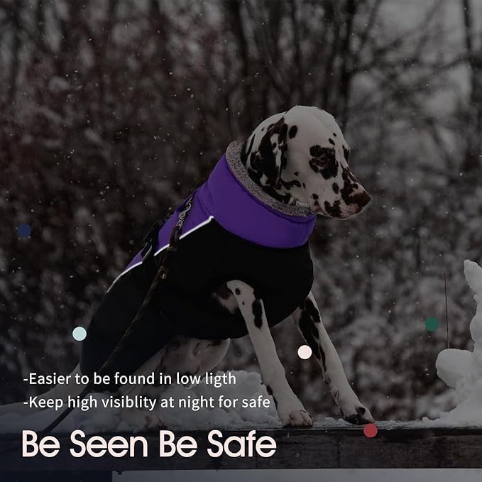 IECOii Extra Warm & Reflective Dog Jacket - Fleece Turtleneck Winter Coat - Adjustable Buckles - Small to Extra Large - Perfect for Cold Weather