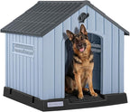 LEMBERI Durable Waterproof Plastic Dog House for Small to Large Sized Dogs, Indoor Outdoor Doghouse with Air Vents and Elevated Floor, Easy to Assemble (Gray, 40" L x 37.2" W x 40" H)