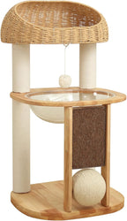 Wood Cat Tree for Large Cats, Modern Cat Tree Tower with Wide Shelves Cotton Scratching Posts, Super Sturdy Base, Cozy Perches, and Interactive Toys for Indoor Kittens