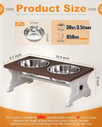 Piskyet Elevated Dog Bowls, Dog Bowls Stand, Raised Dogs Bowl's with 2 Stainless Steel Wooden Dogs Bowl,3.5Cups6''H_30 oz Bowl-Farmhouse Style