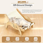 Cat Hammock Beach Chair with Sisal Scratcher, Elevated Adjustable Cozy Cat Lounger Wooden Sisal Chair