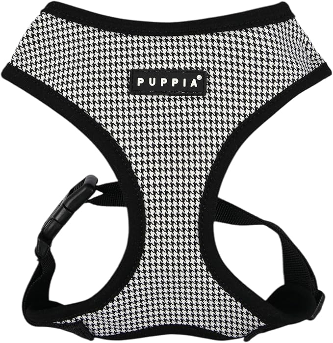 Puppia Amatus Dog Harness A (Over-The-Head) Fashionable Houndstooth Pattern Spring Summer Harness for Small and Medium Dogs, Black, Small