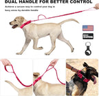 Tactical Dog Collar and Bungee Leash Set, Adjustable Military Training Nylon Dog Collar with Controll Handle and Heavy Metal Buckle，with USA American Flag, Patches and Airtags Case(Pink, L)