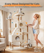 Catlike Rock-Solid 76" Tall Cat Tree Tower for Indoor Cats Large Adult, Heavy Duty Multi-Level Large Cat Tree with Sisal Scratching Posts, Perches, Cat Condos, Hammock Baskets, Cat Tower Natural Beige