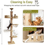 Floor to Ceiling cat Tree - Adjustable Height (95-98in,104.3-108.2in)- with Width 4.33 in Scratching Post,Cat Hammock,Fully Wrapped with sisal Rope - Heavy Duty cat Tree.(Holds 110 lbs)