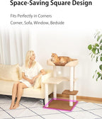 Modern Cat Tree for Large Cats, 37.5-Inch Tall Cat Tree Tower with Wide Shelves Low Step Cotton Scratching Posts, Super Sturdy Base, Cozy Perches, and Interactive Toys for Indoor (95cm White)