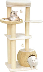 KAMABOKO Modern Cat Tree, 53" Cat Tower for Indoor Cats Natural Sisal Scratching Posts, Hand-Woven Condo & Top Perch, Cat Tree Tower for Kittens Climb Play & Rest