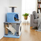 Tangkula Cute Cat Tree, 31.5 Inch Multi-Level Cat Tower with Jute Scratching Posts, Condo, Top Perch, Hanging Toy, Moon & Star & Cloud-Shaped Accents for Indoor Cats (Blue)
