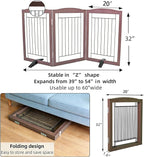 ZJSF Freestanding Dog Fence Indoor, Foldable Dog Gate for Doorways, Stairs or Hallways, Sturdy Wood Extra Wide Pet Gate with Support Feet for The House, Brown, 32 "Height-3 Panels