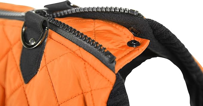 Gooby Fashion Vest Dog Jacket - Orange, X-Small - Warm Zip Up Bomber Vest with Dual D Ring Leash - Winter Water Resistant Small Dog Sweater