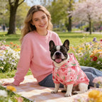 KOOLTAIL Spring Dog Hoodie Pet Clothes Sweater with Hat and Pocket for Medium Large Size Dogs Outdoor Picnic Camping, Insect Protection Anti-Hair Loss, Soft Fleece Dog Hooded Sweatshirt,Pink Flower XL