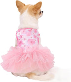 Dog Dress, Fashion Puppy Tutu Princess Dresses for Small Dogs Girl, Sweet Skirt with Dog Bowknot Clips, Spring Dog Cat Clothes Pet Apparel (Pink Floral Dress, Medium)