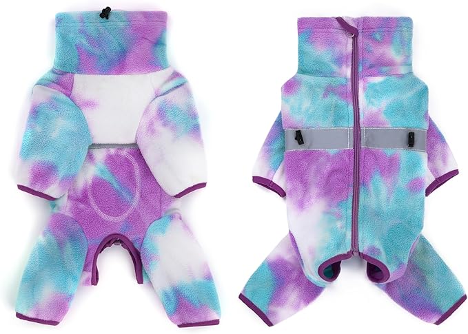 Dog Coats for Small Dogs, Polar Fleece Dog Pajamas Bodysuit, Puppy Onesies Tie Dye Jumpsuits, Dogs Warm Clothes Four-Legged, Doggie Fullbody Winter Jacket Vest