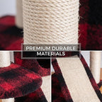 Multi-Level Cat Tree with Natural Sisal Scratching Posts, Plush Condo, Perches and Hanging Toy, Red Buffalo Plaid, 58" Height