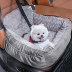 Dog Car Seat for Small Dogs, Washable Pet Booster Seats with Clip-On Safety Leash, Comfy Deluxe Plush Carseat with Pockets, Puppy Car Travel Carrier Bed for Dogs Under 25 lbs, Light Grey
