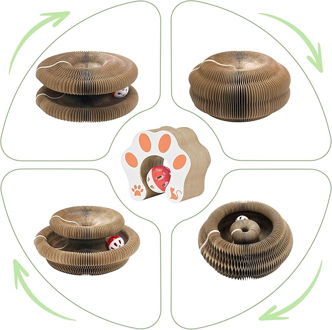 Cat Toys for Bored Indoor Adult Cats Magnetic Corrugated Cat Scratcher Board, Foldable Durable Interactive Cat Toy for Indoor Cats & Kittens, Scratch, Play & Chase, Brown, 1 Pack
