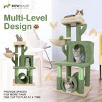 Cactus Cat Tower for Indoor Cats, Cute 40-Inch Small Cactus Cat Tree w/Widened Perch for Large Cats & Kittens, Multi-Level Cat Activity Tree w/Scratching Post, Tunnel, Basket, Cat Cave Condo