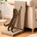Cat Scratcher with Cat Toys Ball Track, Build-in Ball, L-Shaped Scratcher, Cardboard Lounge Bed, Stable and Durable, Furniture Protector, Reversible