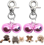 SCENEREAL Bells for Dog Collars - 2 Pack Pet Hanging Ring Bell Accessories for Dog & Cat, Pet Pendant Collar Charm with Heavy Duty Snap Clips, Sliver Bells for Tracking and Training Christmas Gift, Pink+Pink