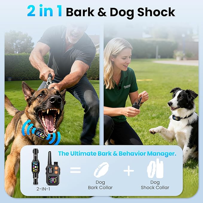 2 in 1 Dog Bark and Shock Collar - 4500FT Bark Collar with Remote, Voiceprint Recognition, Beep/Vibration/Shock Modes, 8 Sensitivity Levels, IP67 Waterproof, Portable Training Collar for 5-120lbs Dogs