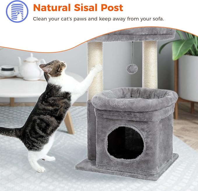 PEQULTI Small Cat Tree Tower for Large Adult Cats and PEQULTI Cat Tree Tower for Indoor Cats