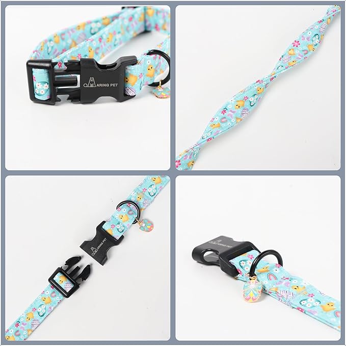 ARING PET Easter Dog Collar, Cute Mint Green Chick Egg Floral Pet Collars with Quick Release Buckle for Puppy Small Medium Large Boy Girl Dogs-XS