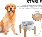 Elevated/Raised Dog Bowl Ceramic with Wood Stand for Medium Large Breed,Dog Food Water Dish Heavy Weighted, 8 in Non Slip Porcelain Pet Bowl Extra Big Marble Grey