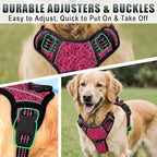 BARKBAY No Pull Dog Harness Large Reflective Dog Harness with Front Clip and Easy Control Handle for Walking Training Running with ID tag Pocket(Pink/Black,L)