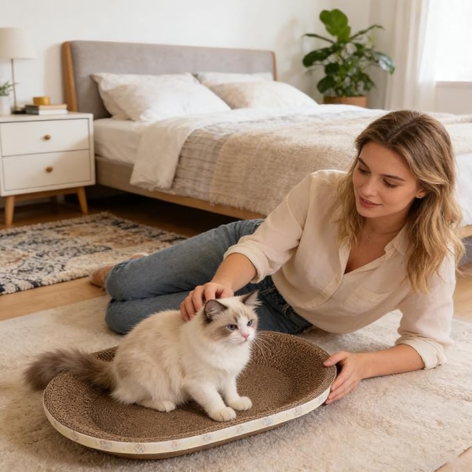 Càt Scràtcher Cardboard, Raised Edge Design, 1 Piece, Large Cat Scratcher Cardboard, Oval Indoor Cat Scratcher Bed, Blends with Home Decor, for Small Large Kitten Play Sleep Outdoor Home Living Room