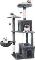 54 Inch Multi-Level Cat Tree Tower with Hammock, Condos & Scratching Posts, Large Cat Furniture for Indoor Cats with Pompoms, Dark Grey