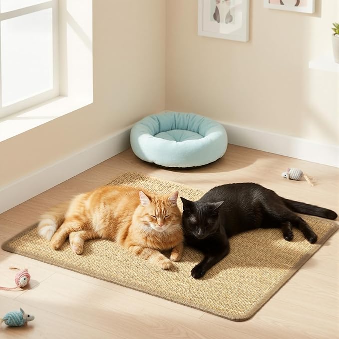 2 Pack 23.6 X 15.7 Inch Cat Scratch Mat, Natural Sisal Cat Bunny Rabbit Scratching Pad with Jute Border, Durable Scratch Rug, Natural Fabric Horizontal Cats Pad for Furniture Sofa and Wall(Beige)