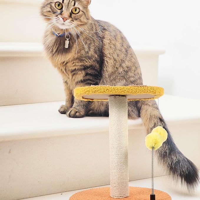 Adorable Indoor Cat Scratching Post with Honeybee Design Vertical Floor Scratcher Made of Sturdy Sisal Small Space-Saving Cat Tree and Play Tower for Kittens