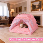 Cat Princess Indoor Tent House - Dog House Indoor/Outdoor Lace Mesh Breathable Windows Door Curtains Removable Portable Cave Nest Bed Bunny and Puppy (Pink, m)