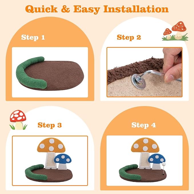 Tangkula Mushroom Cat Bed, Cat Claw Scratcher with Wide Large Platform, Sisal Scratching Panel, Spring Ball, PP Cotton Padded Headrest, Cat Tree House with Interactive Toys for Kittens
