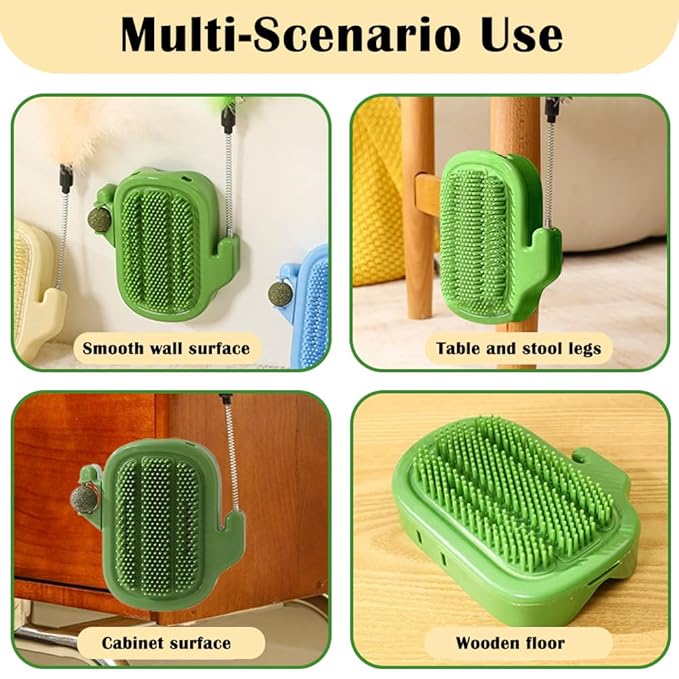 3 in 1 Cat Self Groomer Brush, Cactus Style Wall Corner Massage Comb Scratcher with Feather Toys & Catnip Ball for Indoor Cats, Pet Tickling Artifact, Cat Face Scratchers for Fur Pets