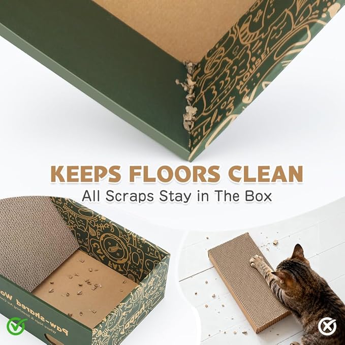 6 Pack Cat Scratch Pad with Box, Cardboard Cat Scratcher for Indoor Cats, Reversible Scratching Board with Lounge Bed for Small Medium Cats & Kittens