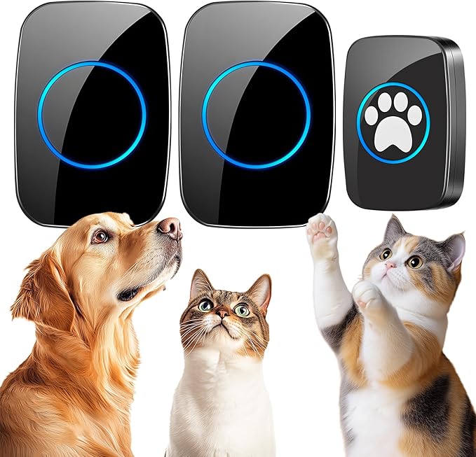 Edge Touch Dog Bell – Blk Long-Range Wireless Dog Door Bell 1000ft with LED, Waterproof Dog Buttons & Dog Clicker for Communication, Durable Bells for Dog Training to Go Outside(2 Chimes & 1 Bell)