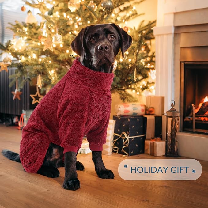 ROZKITCH Warm Dog Coats for Small Dogs with Four Legs, Soft Fleece Pajamas with Warm Fleece,Lightweight Pet Coat for Indoor Sleeping Outdoor Walking with Leash Hole Pet Red S
