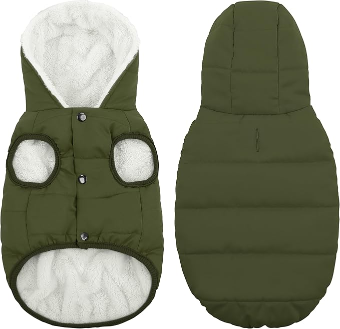 Fleece Hoodie, Windproof Waterproof Coat, Winter Warm Jacket, Cold Weather Pet Apparel Clothes Vest for Small Medium Large Dogs (XL, Green)