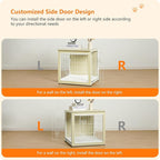 DWANTON Dog Crate Furniture with Cushion, Wooden Kennel Table with Double Doors, Indoor Dog House, Small/Medium/Large Size, 27.2" L, White Oak